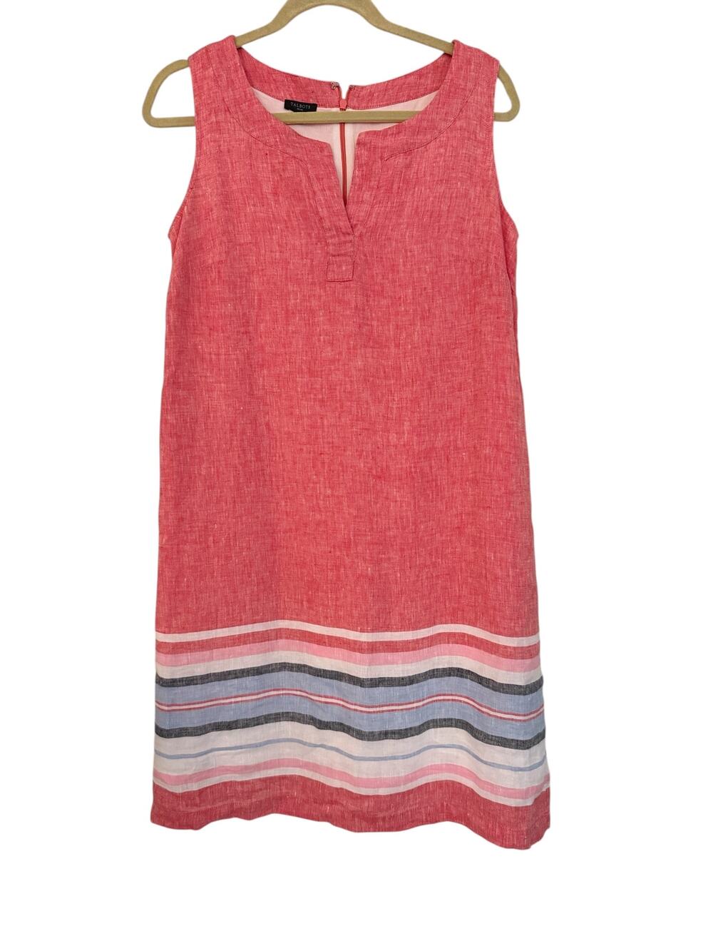 Talbots Linen Shift Dress 6P Red Sleeveless Striped Hem Petite Summer Outfit